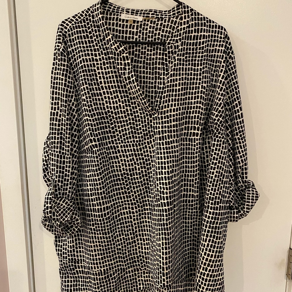 Calvin Klein Roll Sleeve Asymmetrical Blouse